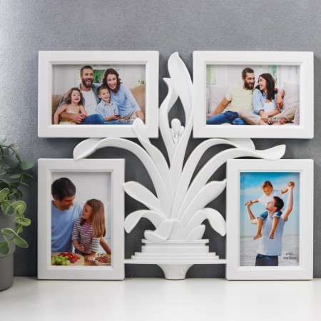 Photo frame plastic in 4 photos 10x15 cm "Blooming Pandanus" White 40x33.5 cm