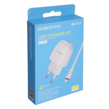 Network charger Borofone BA49A, USB, 2.1 A, MicroUSB cable, 1 m, white-3