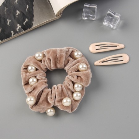 Hair set "Gloria Grace" (elastic band 7 cm, 2 invisibility 5 cm) beige-1