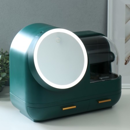 Cosmetics box plastic, mirror with backlight "dark green" 37.5x22x31 cm-9