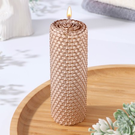 Candle from wax, 4,5x4.5x12.5 cm, metallic bronze
