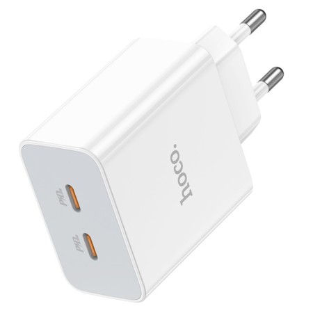 Network charger Hoco C108A, 2 Type-C, 35 W, PD + Qc, White-2
