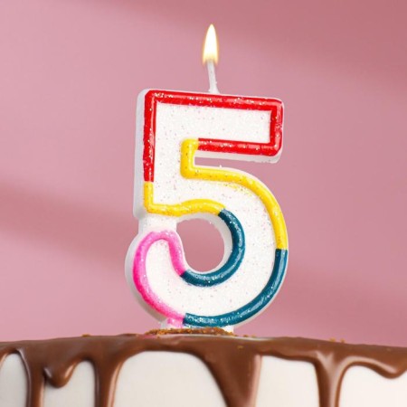 A candle for a cake with sparkles "Shiny rim", number "5", 7 cm