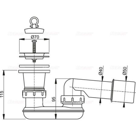 Siphon for the pallet ALCAPLAST A461-50, with a drain hole D = 50 mm, with a water plant-1