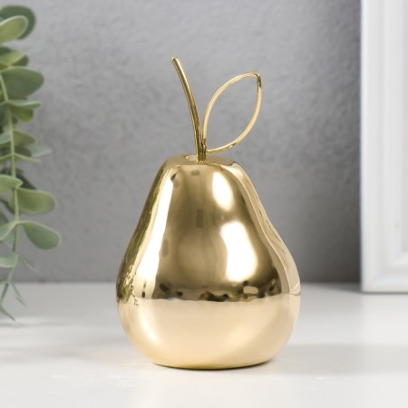 Souvenir ceramics, metal "Golden pear with a branch" 7x7x12.5 cm-1