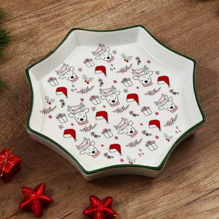 New Year. Ceramic dish "New Year deer", 21 x 21 x 3 cm-1