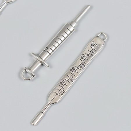 Decor for creativity Metal "Thermometer and syringe" silver set 2 pcs 7.1x0.9 cm