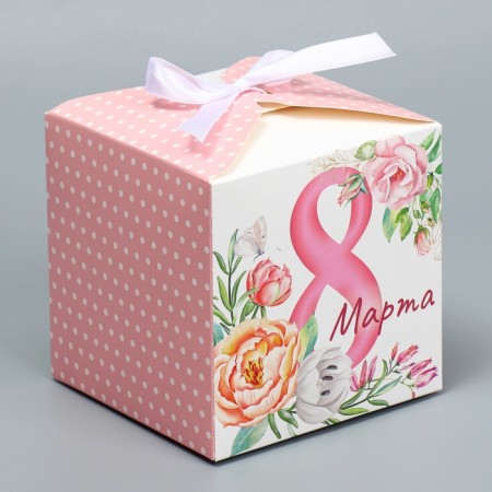 Gift folding box, packaging, “from March 8”, 12 x 12 x 12 cm-1