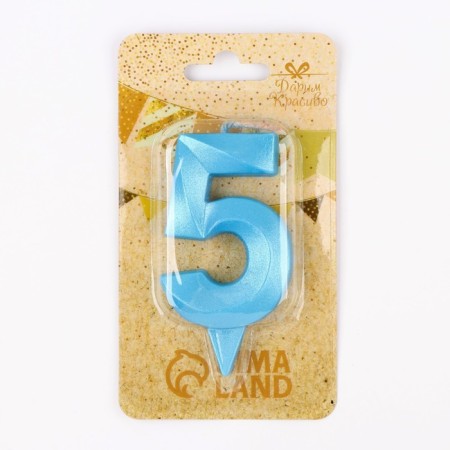 Candle in the Cake "Fine", number "5", blue metallic, 6.5 cm-3