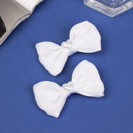 Hair clamp "Bow Vivian" (set 2 pcs) Classic heart, 6 cm, white
