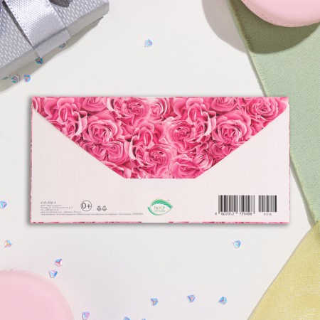 Money envelope "Universal" pink roses, bow, 17x8 cm-3