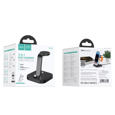 Hoco CW43, 3 B charger, for smart hours, 1 type-C, 2.4 A, black-5