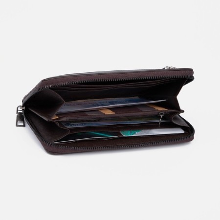 Male purse with lightning, department for bills, for cards, for coins, brown color-3