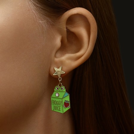 Emall earrings "frogs" magic, green color in gold-5