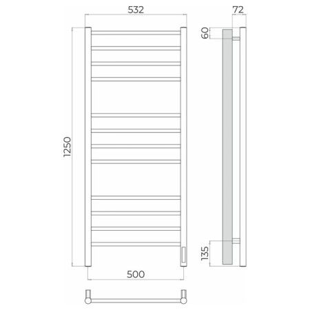Terminus heated towel rail "Aurora" P12, 500x1250 mm, chrome-3