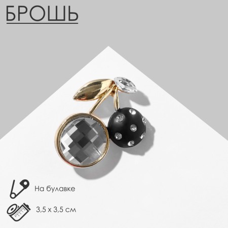 Brooch "Cherry berries", black and white color in gold