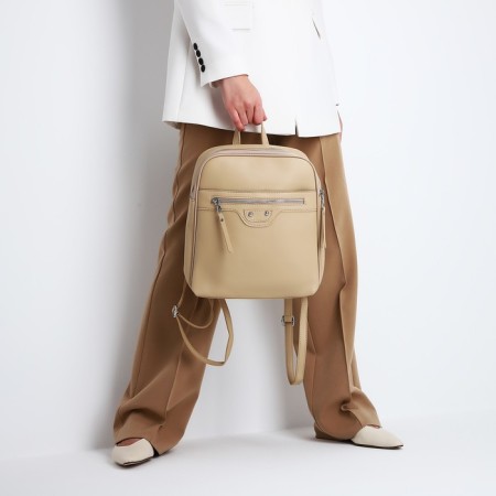 Women's backpack made of artificial leather with lightning, 3 pockets, beige color-7