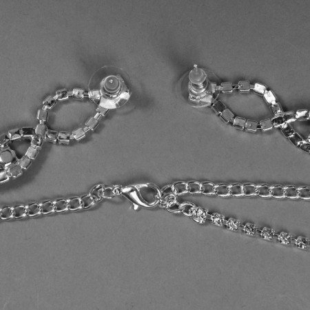 Set 2 objects: earrings, necklace "elegy" almonds, white color in silver, 40 cm-1