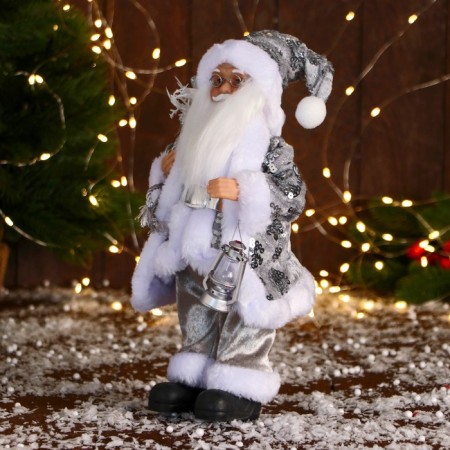 Santa Claus "in a suit with sequins and with a flashlight" 30 cm, silver-3