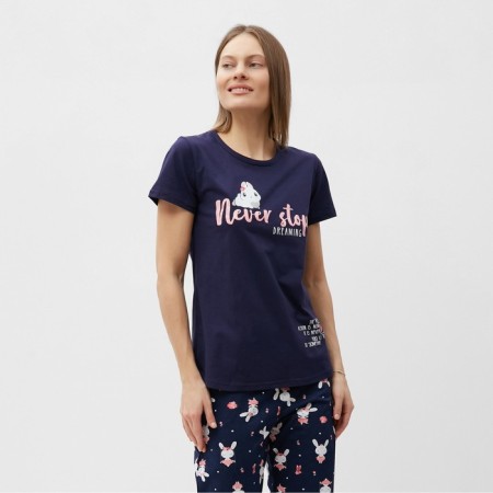 Homemade female set (T-shirt/pants), dark blue color, size 52-1