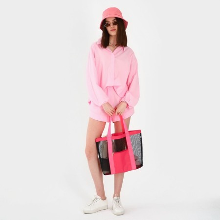 Bag - Shoper beach, 33x32x1 cm, with a grid, pink color-6