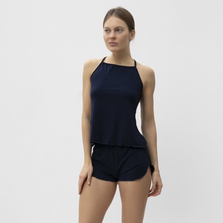 Female homemade set (top/shorts), dark blue color, size 48