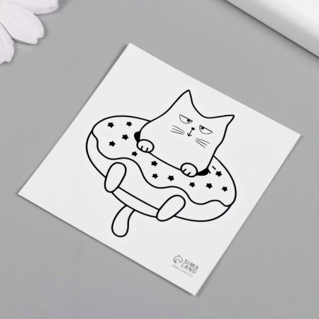 Tattoo on the body Black "Cat Donut" 6x6 cm-4