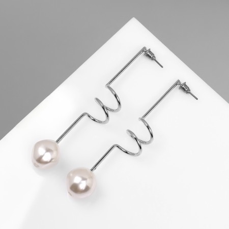 Earrings with pearls "bead" spiral mini, color silver-1