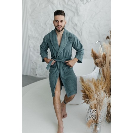 Tainted male bathrobe, size 48, green color-7