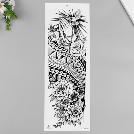 Tattoo on the body black "dove and flowers" 48x17 cm