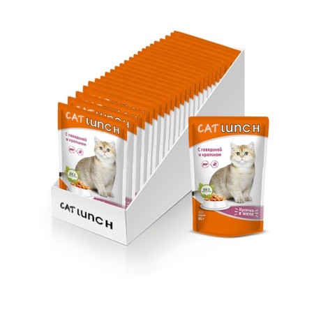 Wet Cat Lunch food for cats, pieces in jelly, beef/rabbit, 85 g-2