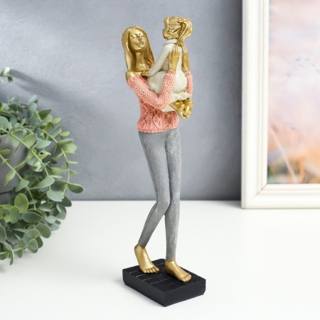 Polystone souvenir "Mom and daughter, pink sweater" 8.5x5x28 cm-1