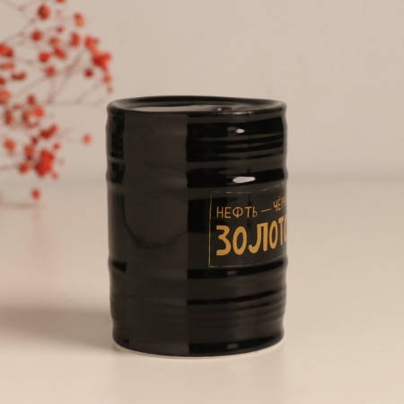 Piggy bank Ceramics "Oil - Black Gold!" Black 6.5x6.5x9 cm-3