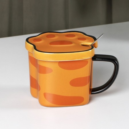 Ceramic mug "Tiger's paw", 350 ml, orange color-3