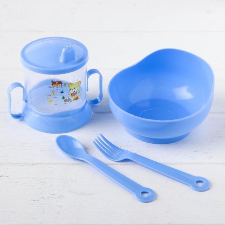 A set of children's dishes, 4 items: bowl, spoon, fork, chip with solid nose 200 ml, MIX color-2