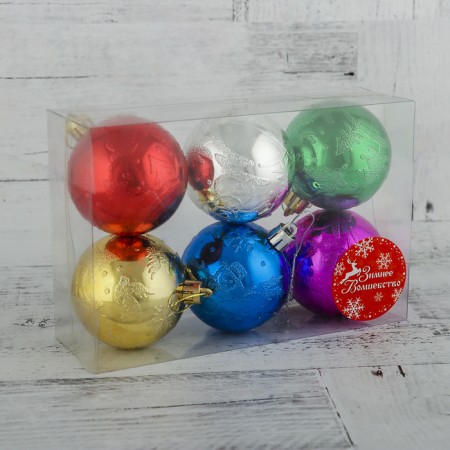 Set of balls plastic D-6 cm, 6 pcs "Snowman" mix-1