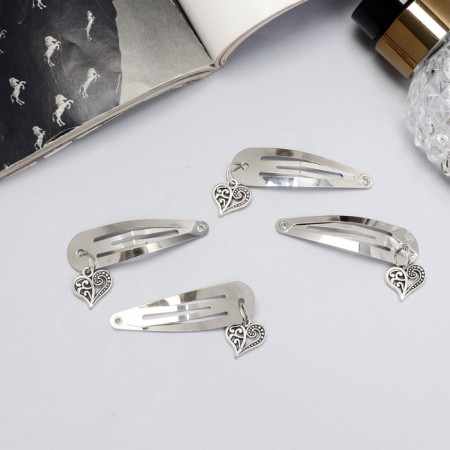 Invisibility for hair "Ophelia" (set 4 pcs) heart pattern, 4.5 cm, silver-2