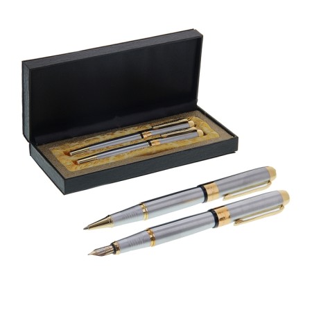 A set of Gift handles Calligrata "Platinum" 2 pieces: feathers, capillary, in the leatherette case, silver with golden inserts