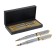 A set of Gift handles Calligrata "Platinum" 2 pieces: feathers, capillary, in the leatherette case, silver with golden inserts