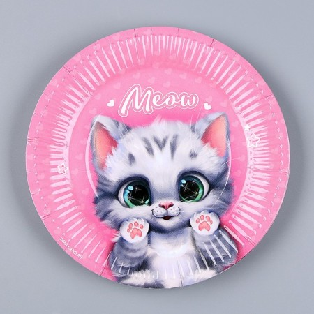 A set of paper dishes is a disposable cat ": 6 plates, 1 garland, 6 glasses-3