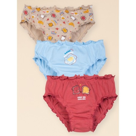 Panties for girls, height 128 cm, beige, blue, terracotta, 3 pcs