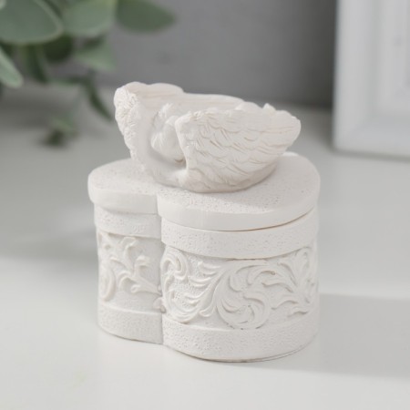 Polystone box "Snowty angel sleeps in the wings" 5.5x5.2x5.7 cm-1