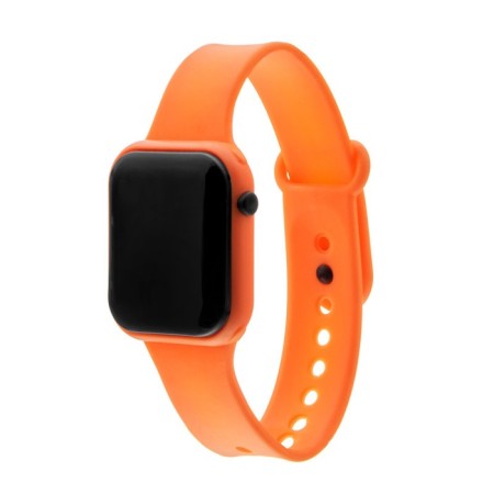 Electronic watch, calendar, silicone strap, orange-1