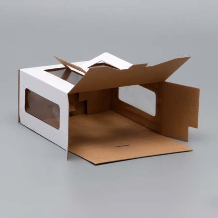Box for cake 2 windows, with handles, white, 21 x 21 x 11 cm-3