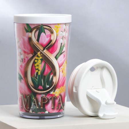 Thermost man with the insert "Tulips March 8" 250 ml-1