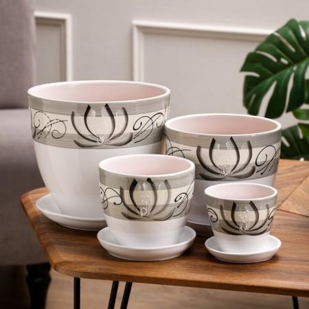 Set of flower pots 4 pcs. White lotus 0.4 / 1 / 2.5 / 5 l-4