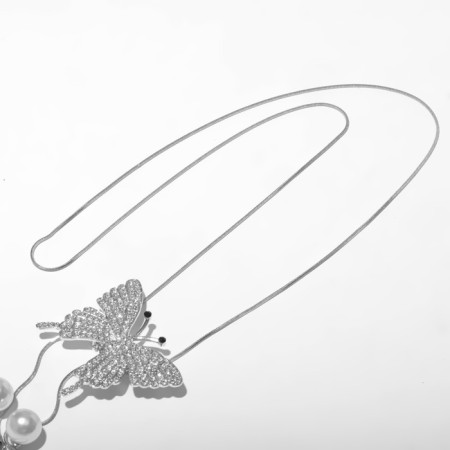 Piece "Butterfly" with pearls, white color in silver, 70 cm-2