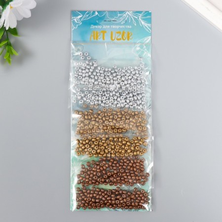 Round beads 6/0 "Gold, silver, bronze" 6 colors x 10 g 20x8 cm