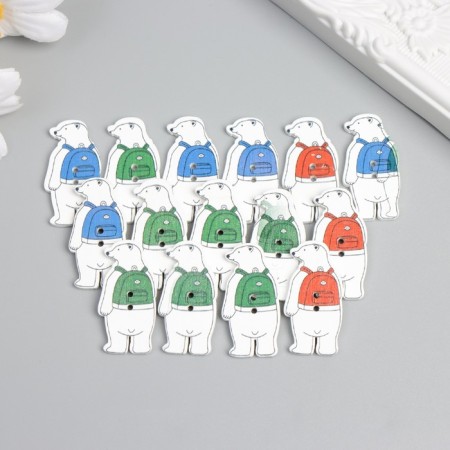 Buttons wood for creativity 2 punctures "Bear with a backpack" set of 15 pcs 1.6x3.5 cm