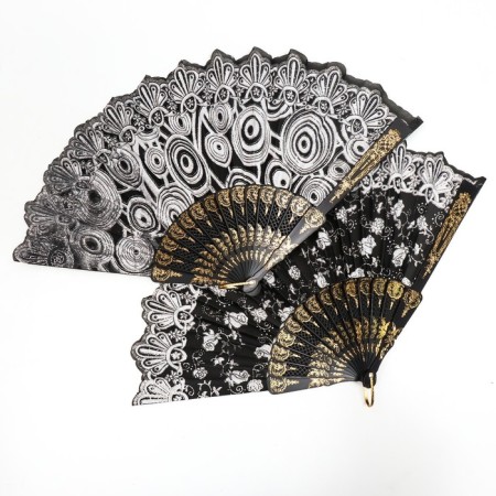 Fan plastic, textile "Solder of flowers" with gold mix 23 cm